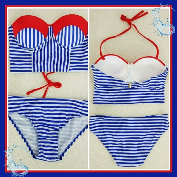 New 2020 Bustier-Style Striped Print Bikini Sz: XL - Picture 3 of 5